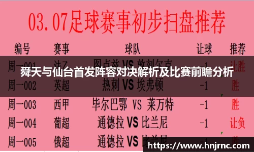 舜天与仙台首发阵容对决解析及比赛前瞻分析